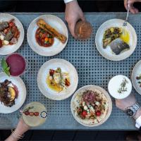 Overhead view of Terrace table with drinks and dishes