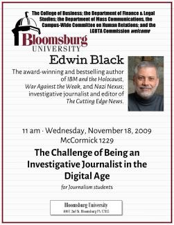 Lecture and autograph session: The Challenge of Being an Investigative Journalist in the Digital Age for Bloomsburg Journalism Students